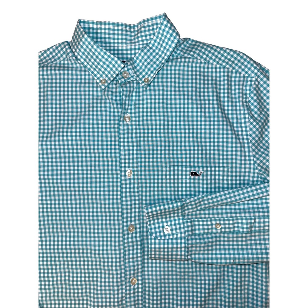 Vineyard Vines Mens Classic Fit Tucker Shirt Teal White‎ Gingham Cotton Size M